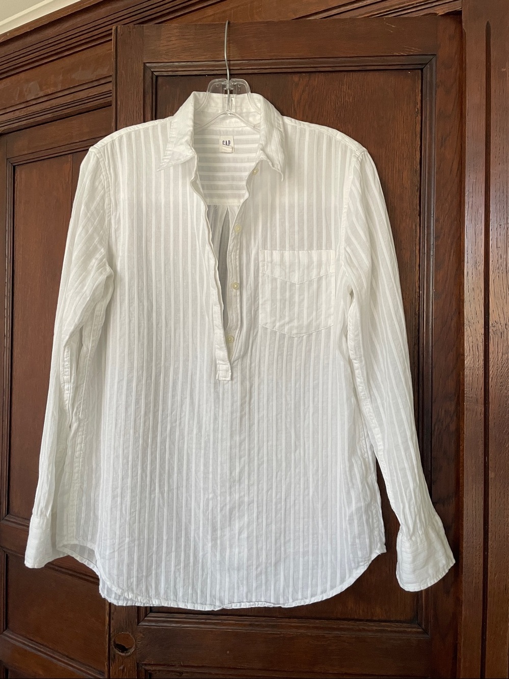 GAP White Pure Cotton Henley Tunic Long Sleeve White Shirt Top